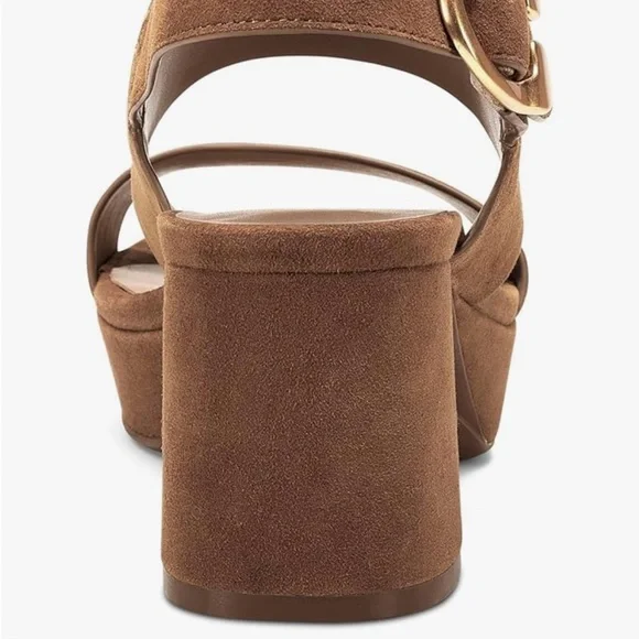 COPY - Aerosols Brown Platform Block Heel Shoes with Gold Buckle - Picture 2 of 5